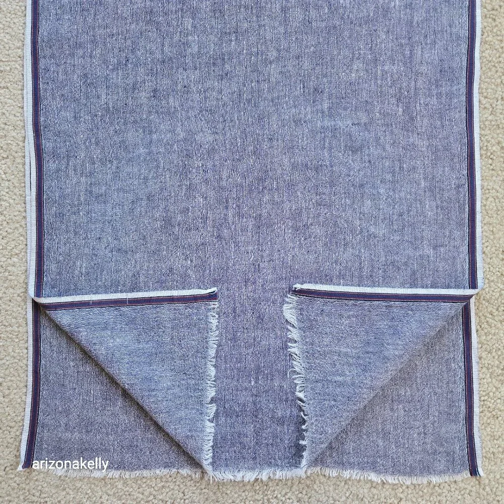 Aqua Wool Scarf With Ribbon Binding Navy Lightweight